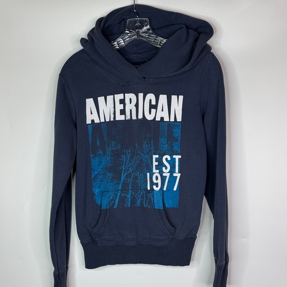American Eagle Navy Blue Hooded Sweatshirt Size Medium